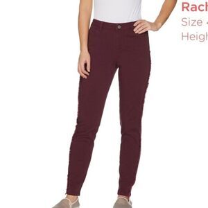 New LOGO Slim-Leg Twill Pants w/ Fringe Detail in Pinot Noir | Size 2